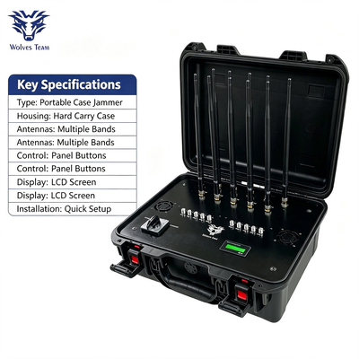 50W 10-Channel Portable RF Jammer with Omnidirectional Antenna for CDMA GSM DCS 3G 4G LTE 5G NR WiFi
