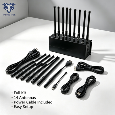 140W 14-Channel Desktop Signal Jammer with 80 Meter Coverage for Conference Room Security