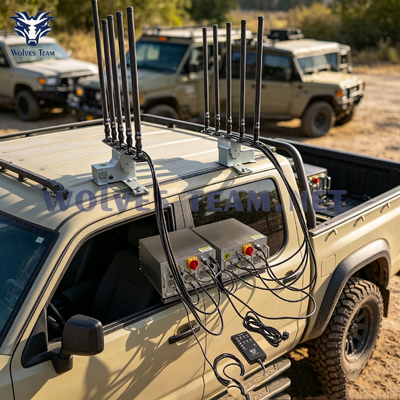 Outdoor 500-2000M Vehicle Signal Jammer On Roof Mounted Vehicle Signal Suppression System Omnidirectional Antennas Waterproof