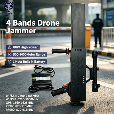 80W 4-Channel Portable Drone Jammer 20W/Band GPS L1 2.4G 5.8G 900MHz for UAV Countermeasure